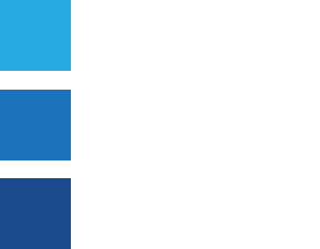 Large white letter B with 3 blue shaded boxes stacked on left side