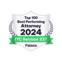 Patexia badge; Top 100 Best Performing Attorney 2024 ITC Section 337