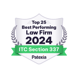 Patexia badge; Top 25 Best Performing Law Firm 2024 ITC Section 337