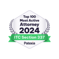 Patexia badge; Top 100 Most Active Attorney 2024 ITC Section 337