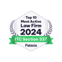 Patexia badge; Top 10 Most Active Law Firm 2024 ITC Section 337